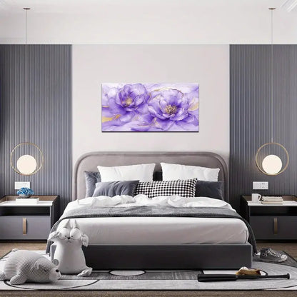 Abstract Flower Blue And Golden Floral Wall Art canvas office home room framed 120x60cm