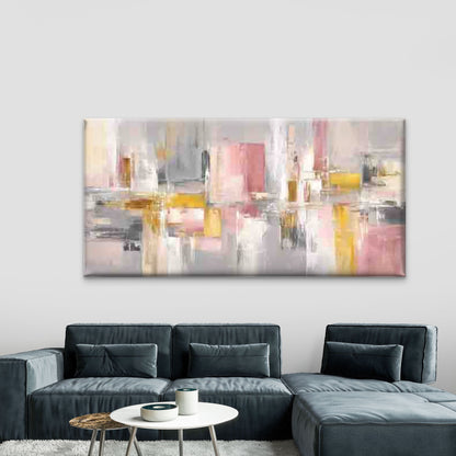 Abstract Geometric Pink Golden Wall Art Canvas Office Home Room Framed 120x60cm