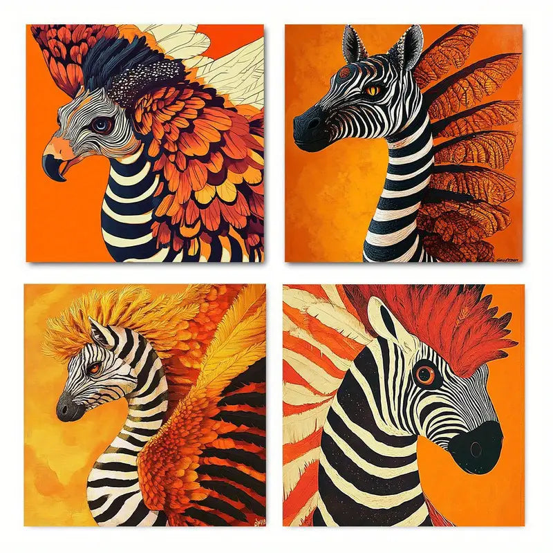 4pcs Abstract Zebra Theme  Wall Art Canvas Framed