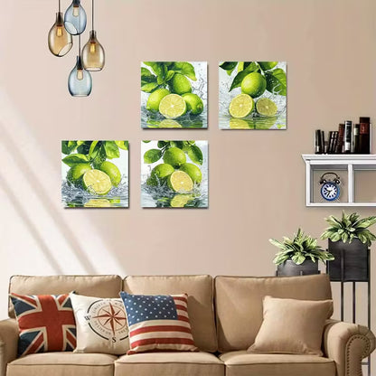 4pcs Fresh Fruit Anim Vintage Wall Art Canvas Framed