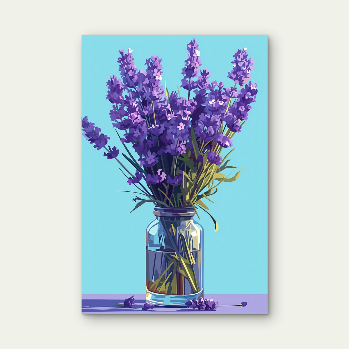 Purple Lavender Bouquet Glass Jar Vase Blue 40x60cm Metal Print Ready to Hang