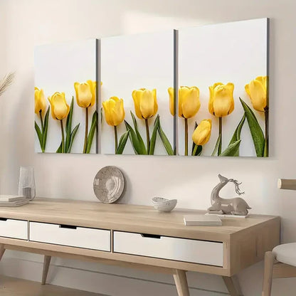 3pcs Minimalist Modern Floral Art Yellow Flowers Wall Art Set Canvas Framed 60x90cm - High Quality Print 100% Australian Made Wall Canvas Ready to Hang