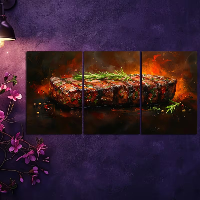 3pcs Delicious Steak Wall Art Set Canvas Framed 60x90cm - High Quality Print 100% Australian Made Wall Canvas Ready to Hang