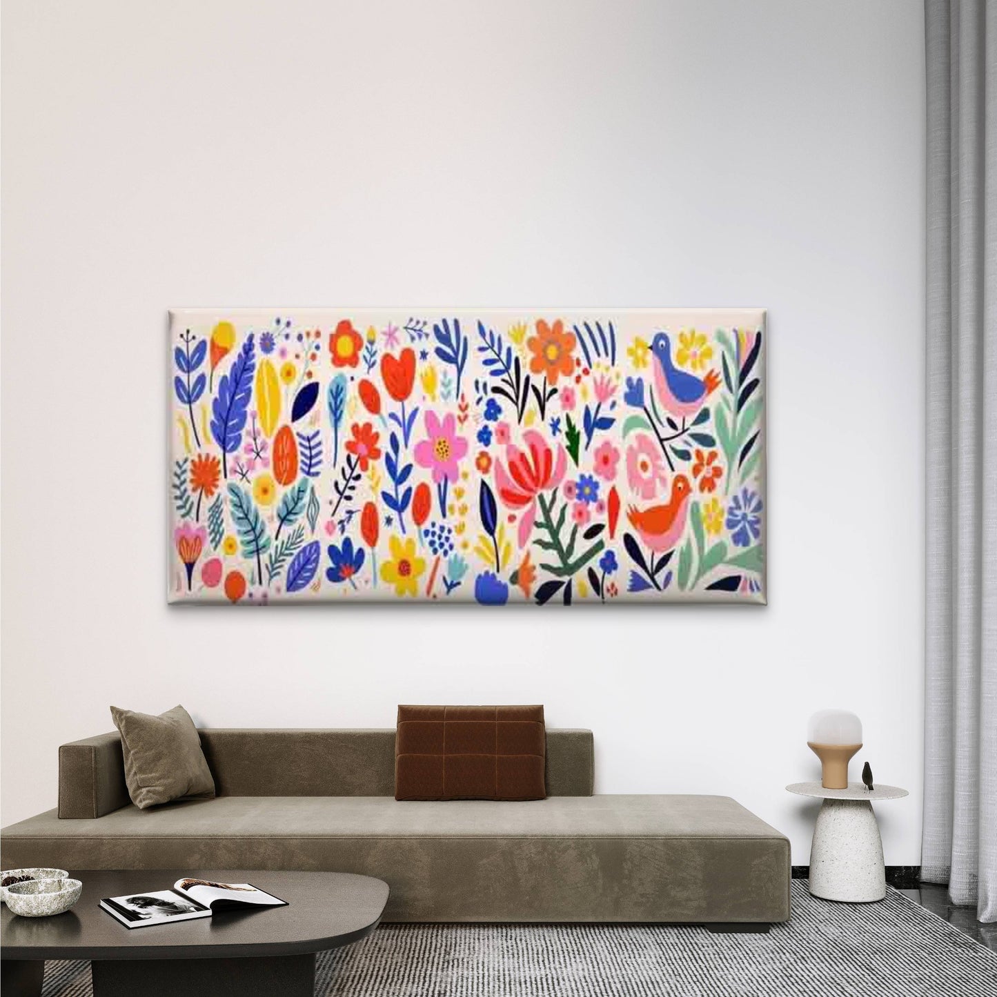 Abstract Botanical Floral Wall Art Canvas Office Home Room Framed 120x60cm