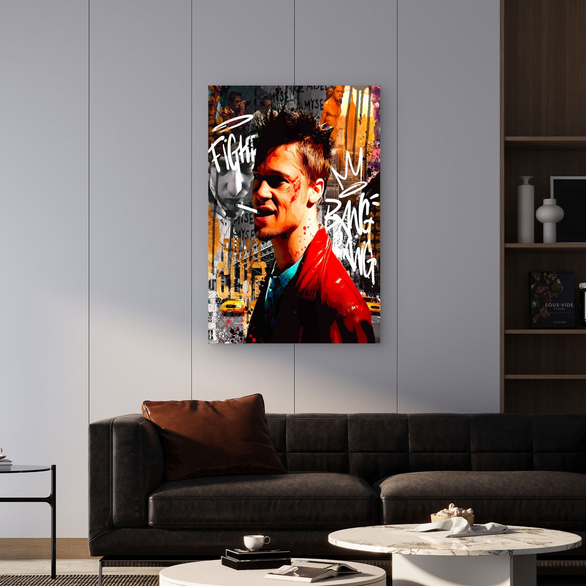 Red Jacket Portrait Urban Graffiti Collage 40x60cm Metal Print Ready to Hang