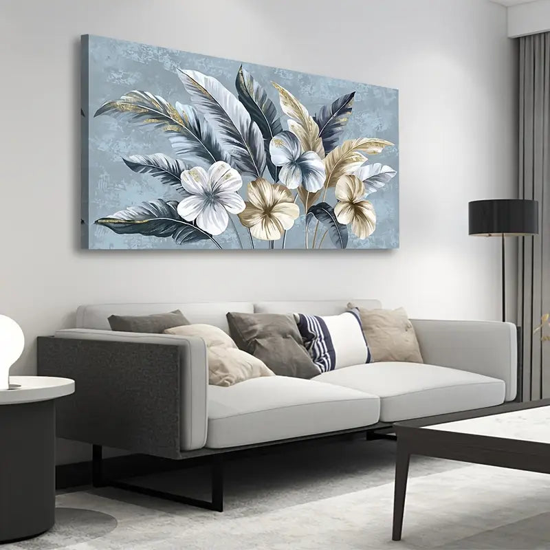 Tropical Botanical White and Yellow Floral Wall Art canvas office home room framed 120x60cm