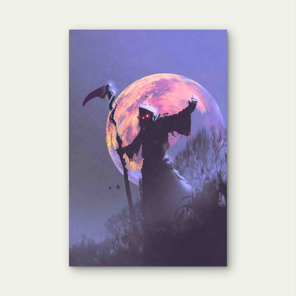 Death Scythe Standing Against Night Sky 60x90cm Metal Print Ready to Hang