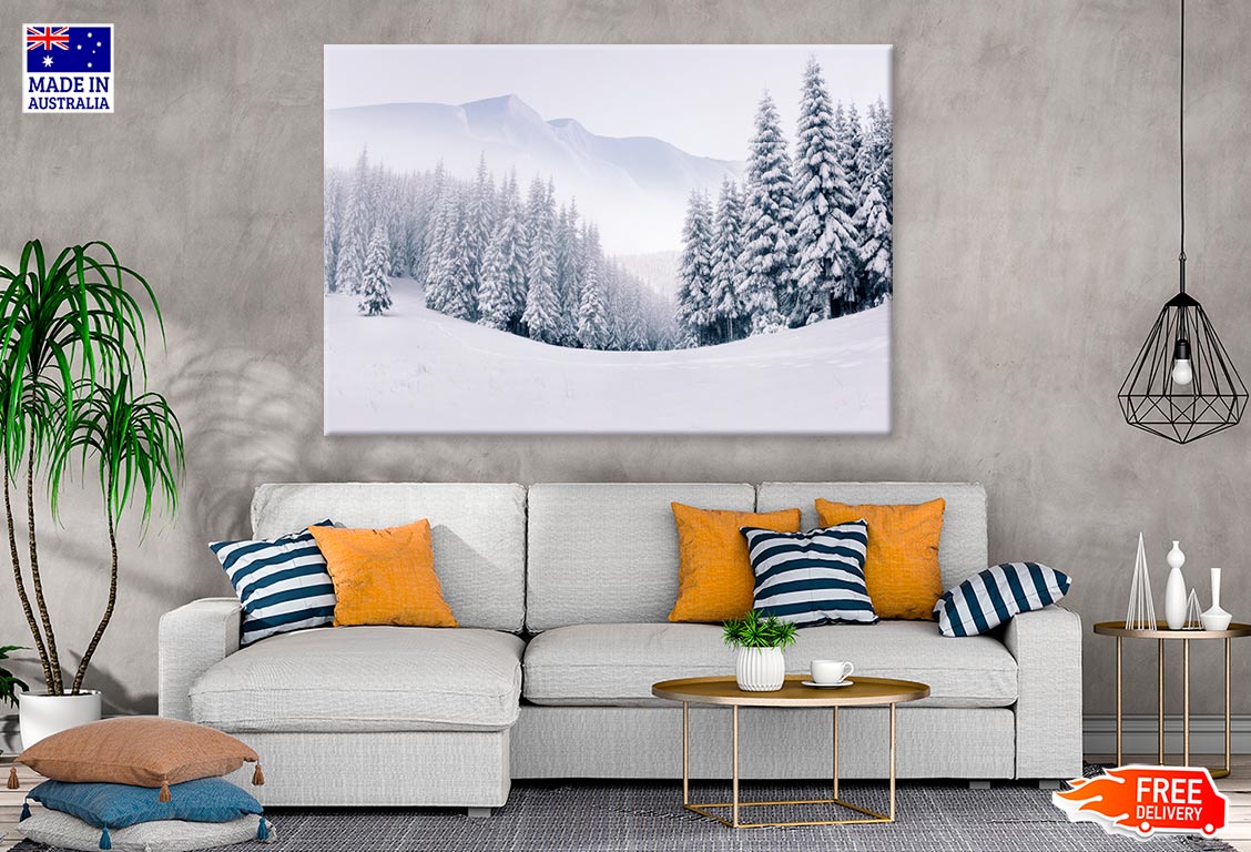 Foggy Winter Landscape In Mountain Print 100% Australian Made