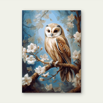 Brown Owl Spring Blossom Branch 40x60cm Metal Print Ready to Hang