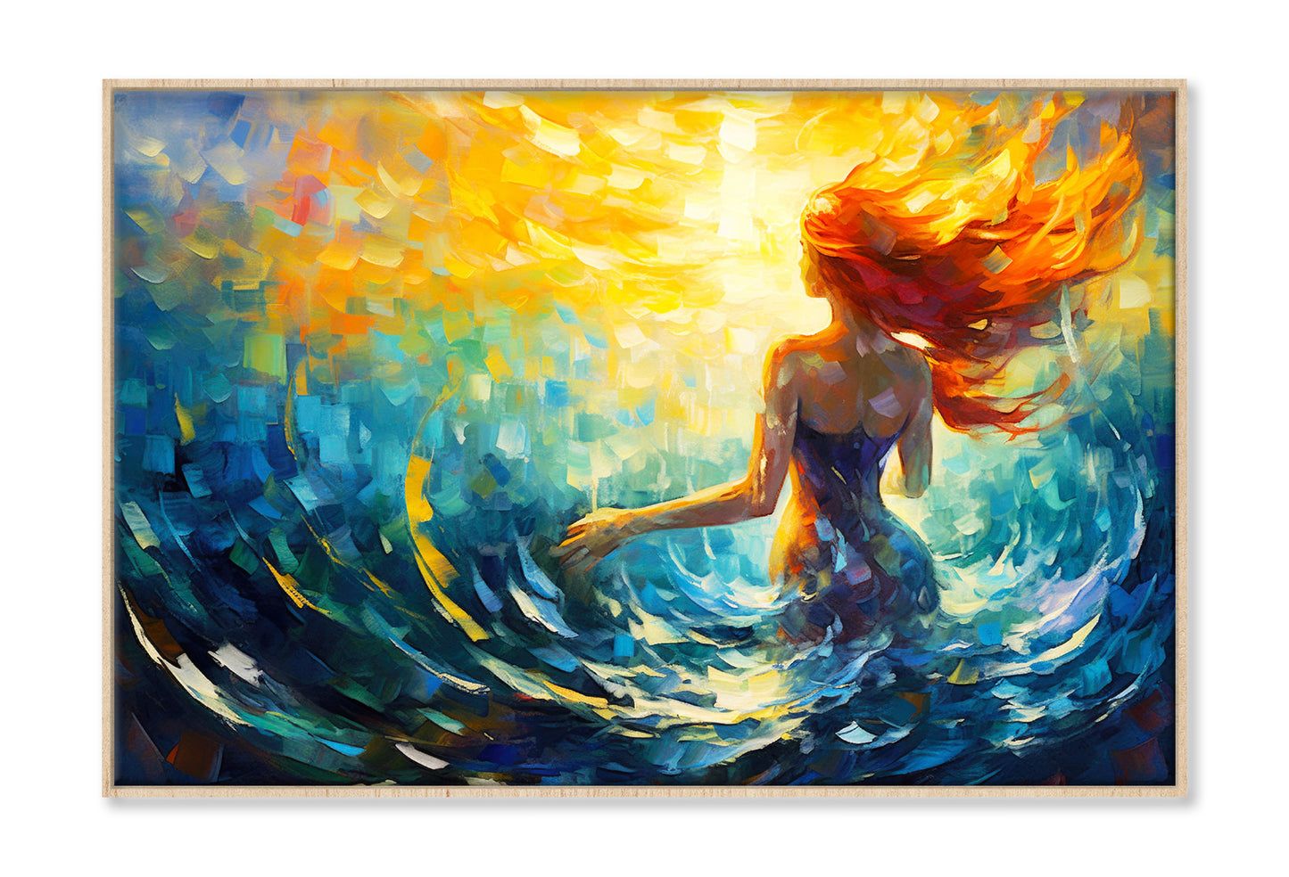 Fantasy Woman Mermaid Watercolor Painting Wall Art Limited Edition High Quality Print Canvas Box Framed Natural