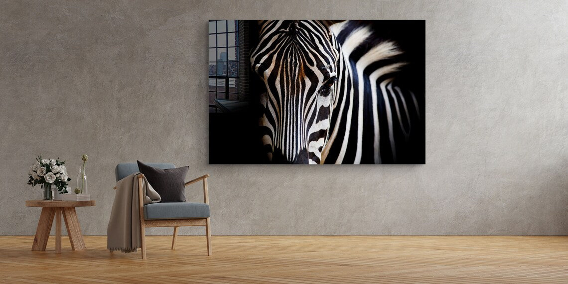 Equus Zebra Closeup B&W UV Direct Aluminum Print Australian Made Quality