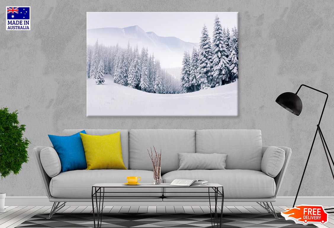 Foggy Winter Landscape In Mountain Print 100% Australian Made