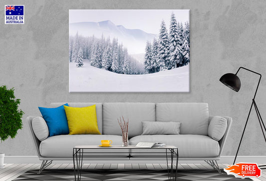 Foggy Winter Landscape In Mountain Print 100% Australian Made