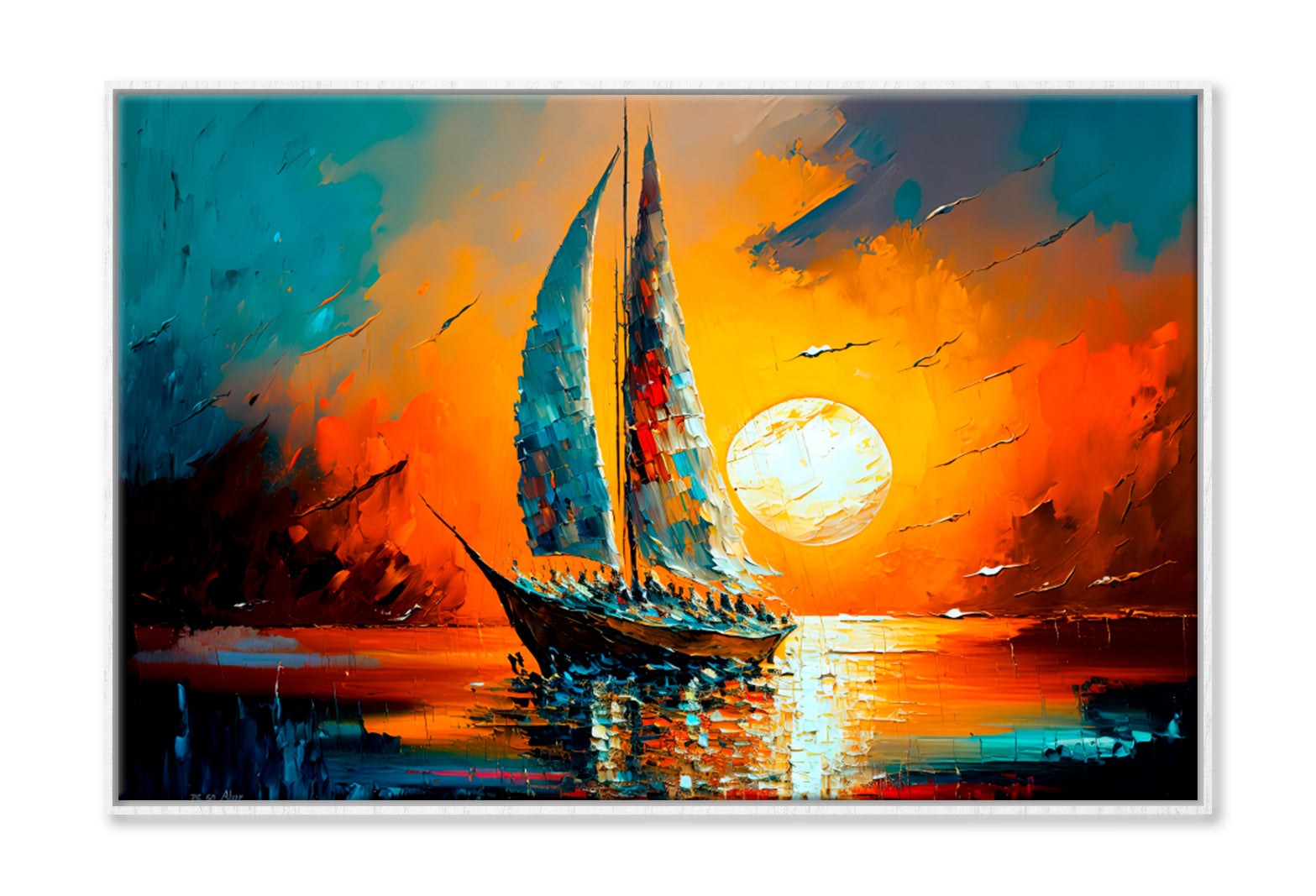 Style Seascape With Yacht Oil Painting Wall Art Limited Edition High Quality Print Canvas Box Framed White