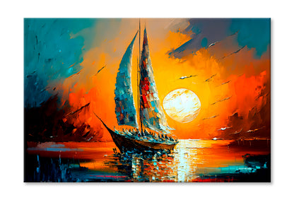 Style Seascape With Yacht Oil Painting Wall Art Limited Edition High Quality Print Stretched Canvas None