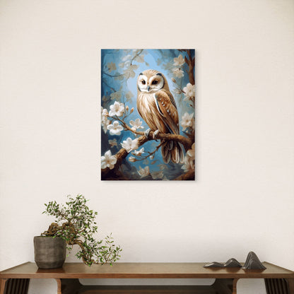 Brown Owl Spring Blossom Branch 40x60cm Metal Print Ready to Hang
