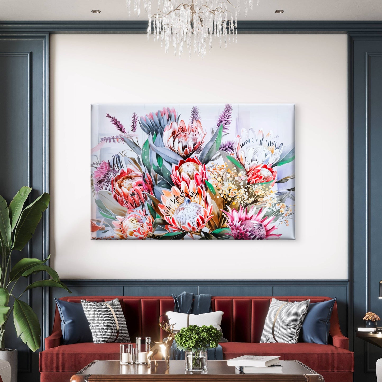 Neutral Protea Flowers Bouquet Close-Up Wall Art Decor 100% Australian Made