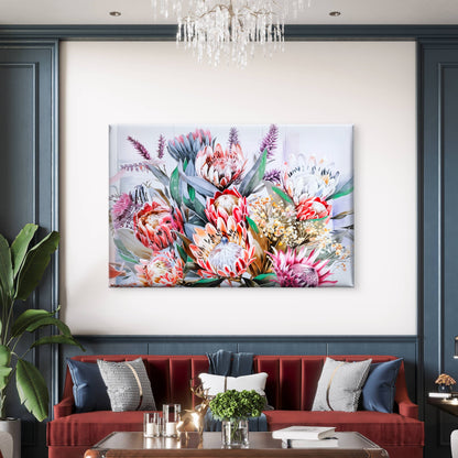 Neutral Protea Flowers Bouquet Close-Up Wall Art Decor 100% Australian Made
