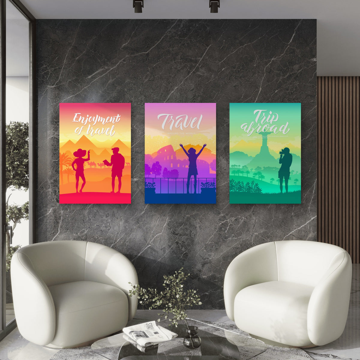 3pcs Retro Silhouette Global Landmark Vintage Metal Print Ready to Hang Art