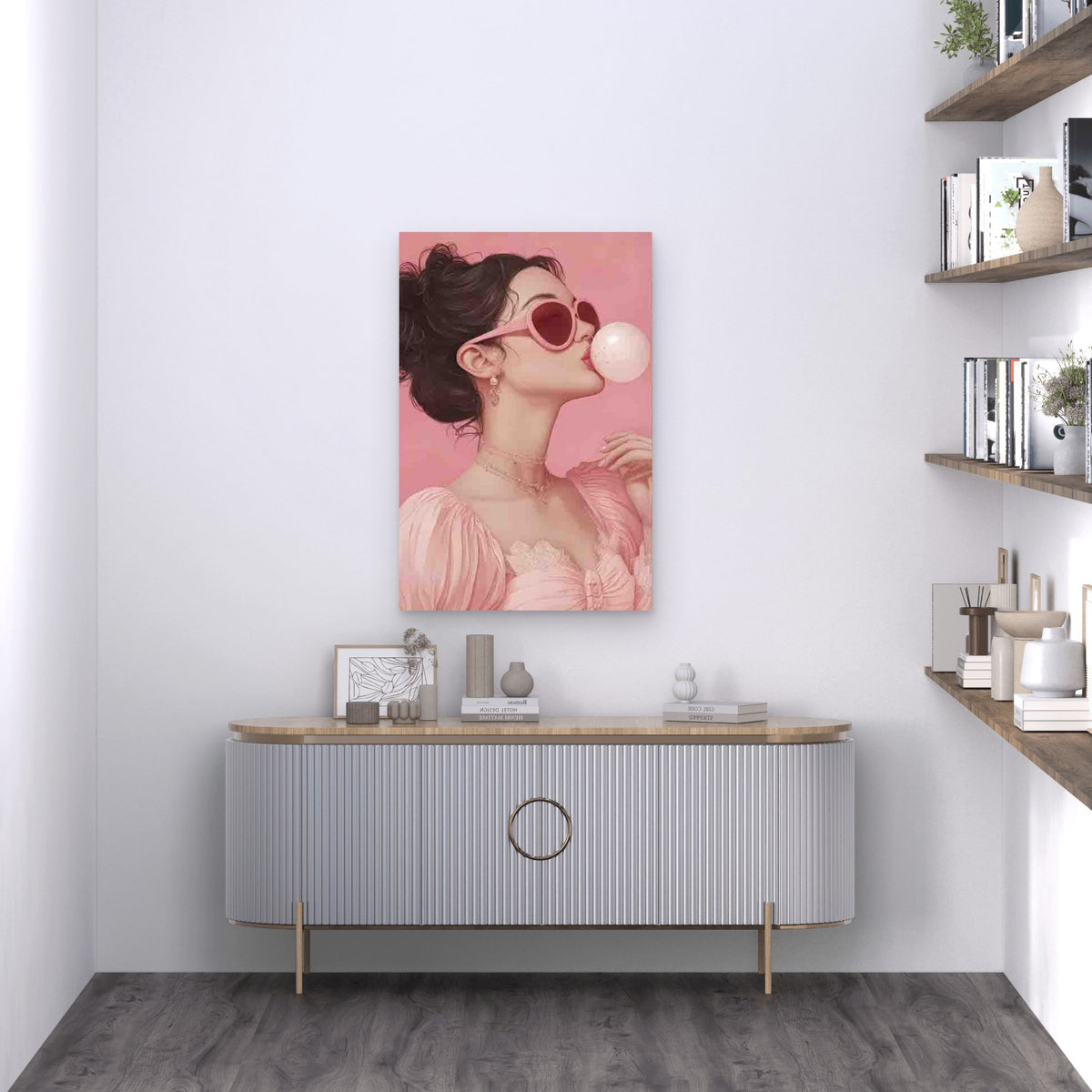 Girl With Pink Aesthetics Metal Print Ready to Hang