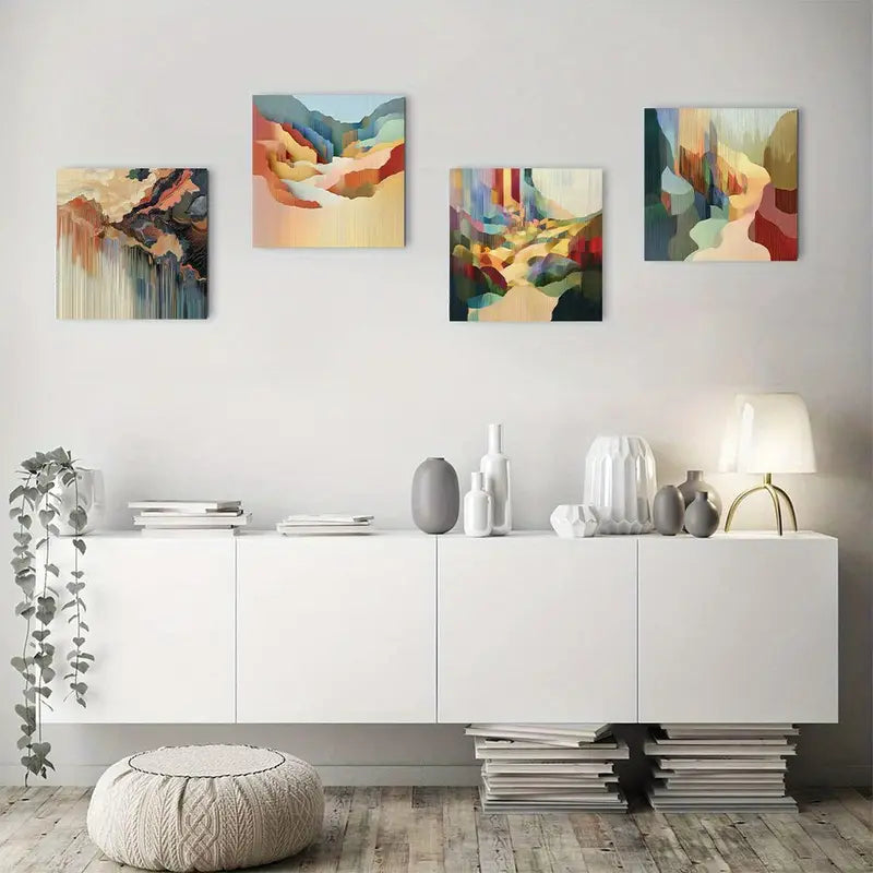 4pcs Vibrant Liquid Life Design Wall Art Canvas Framed