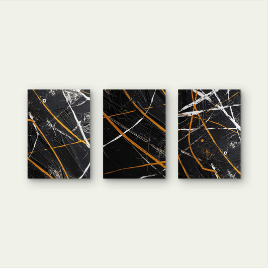 3pcs Modern Dark Textured Line Artwork Wall Art Set Canvas Framed 50x70cm - High Quality Print 100% Australian Made Wall Canvas Ready to Hang
