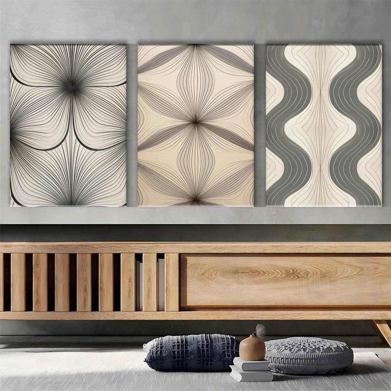 3pcs Minimalist Symmetrical Design Aesthetic, Elegant Metal Print Ready to Hang Art