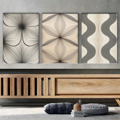 3pcs Minimalist Symmetrical Design Aesthetic, Elegant Metal Print Ready to Hang Art
