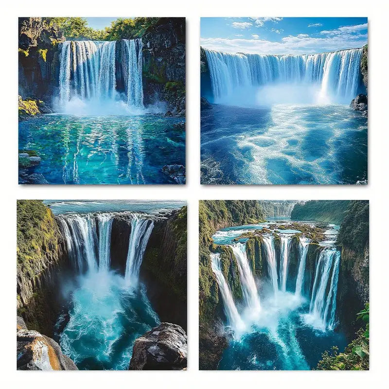 4pcs Waterfall Landscape Theme WL   Wall Art Canvas Framed