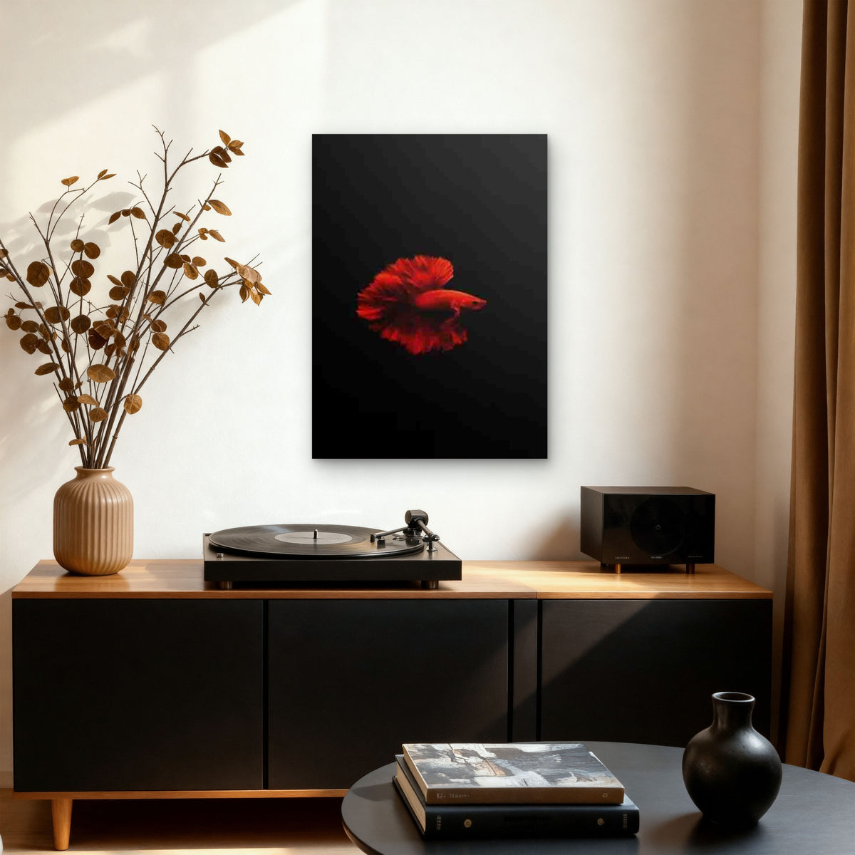 Red Betta Fish Painting 60x90cm Metal Print Ready to Hang