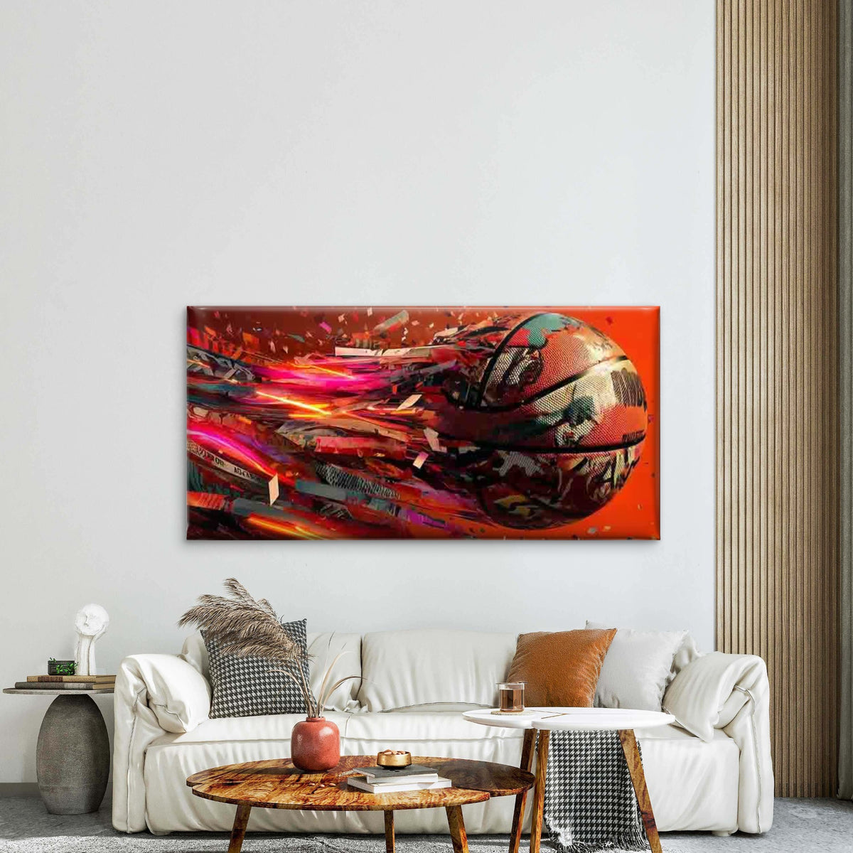 Abstract Basketball Explosion Wall Art Canvas Office Home Room Framed 120x60cm