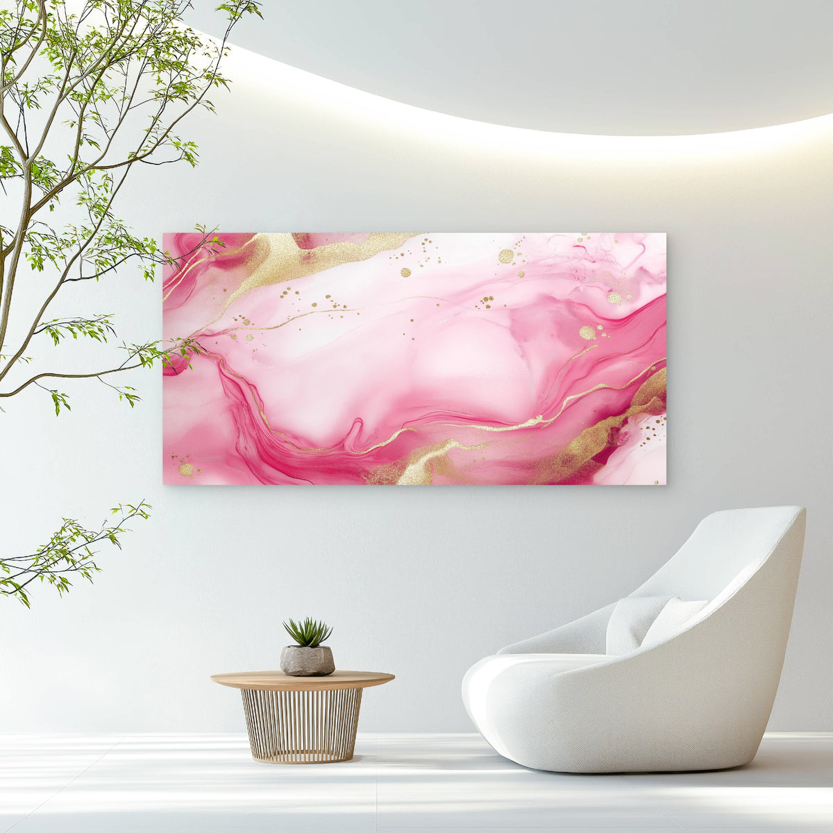 Rose Quartz Golden Ripples Wall Art Canvas Office Home Room Framed 120x60cm