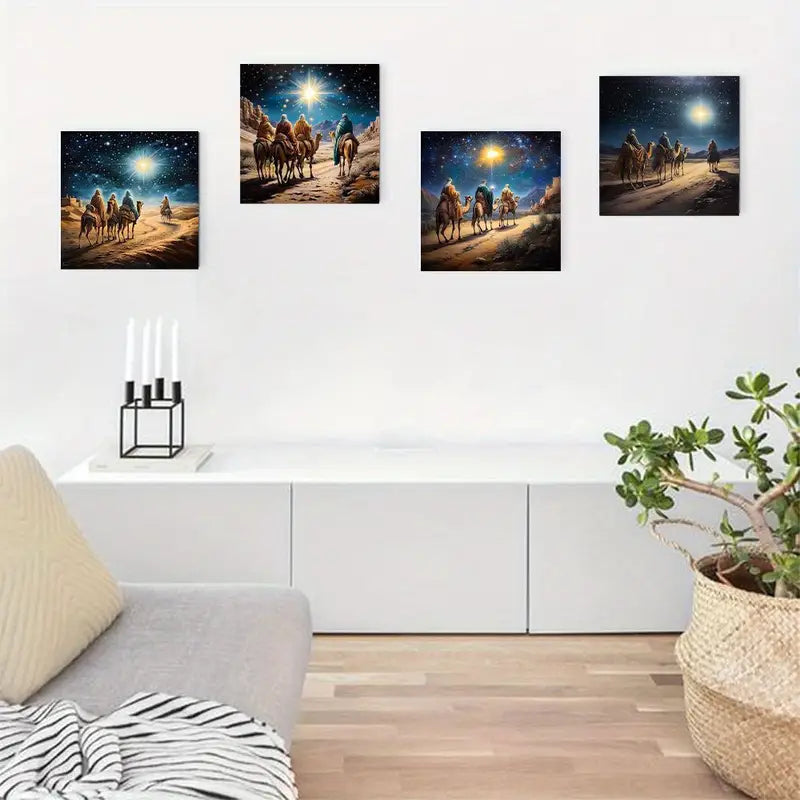 4pcs  Starry Night Camels & Starry  SN    Wall Art Canvas Framed