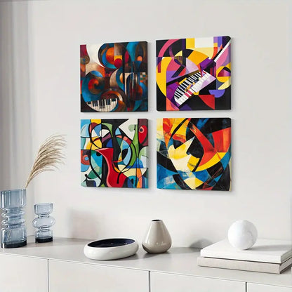 4pcs  Colorful Geometric Shapes  Wall Art Canvas Framed