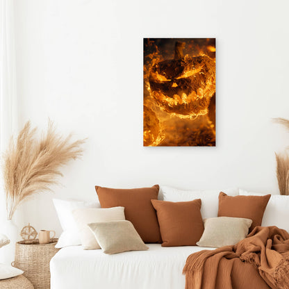 Halloween Pumpkin Lit by Fire 40x60cm Metal Print Ready to Hang