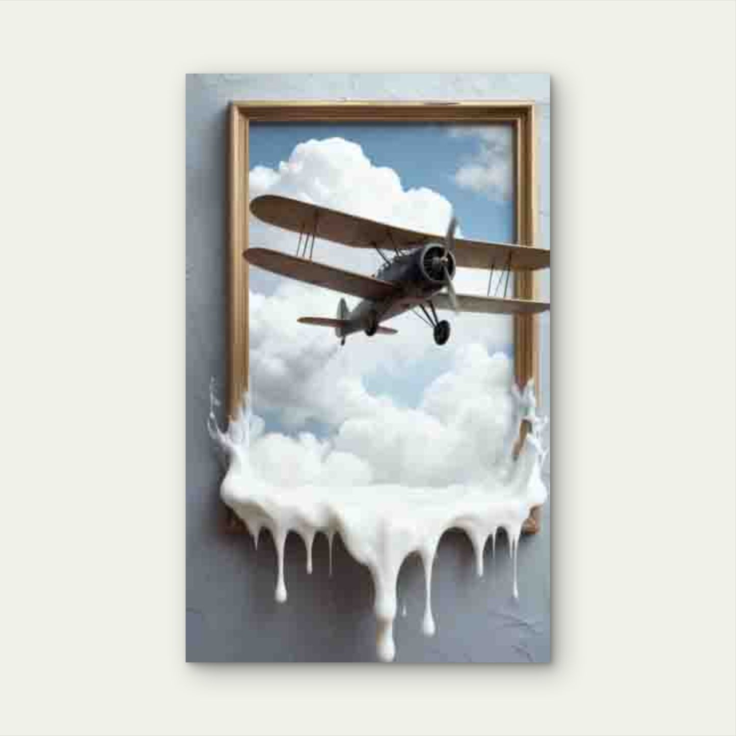 3D Airplane Breaking Frame & Cloud 60x90cm Metal Print Ready to Hang