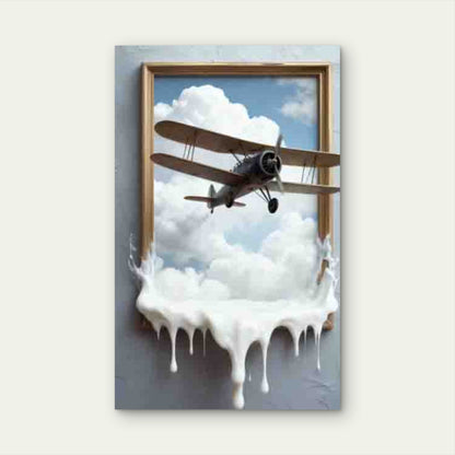 3D Airplane Breaking Frame & Cloud 60x90cm Metal Print Ready to Hang