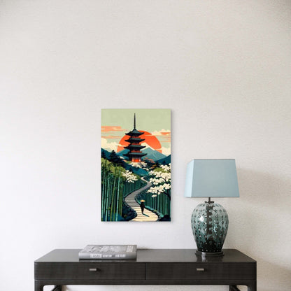 Five-Story Pagoda & Cherry Blossom Path Metal Print Ready to Hang