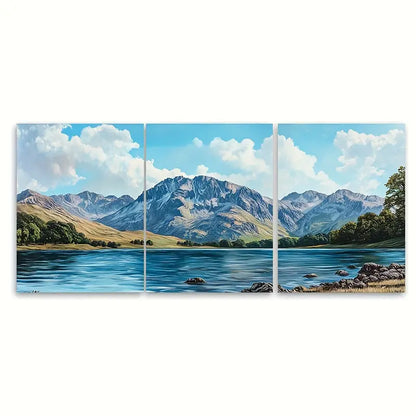 3pcs Scafell Pike Blue Lake Mountain Wall Art Set Canvas Framed 60x90cm - High Quality Print 100% Australian Made Wall Canvas Ready to Hang