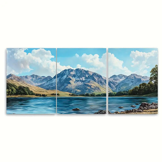 3pcs Scafell Pike Blue Lake Mountain Wall Art Set Canvas Framed 60x90cm - High Quality Print 100% Australian Made Wall Canvas Ready to Hang
