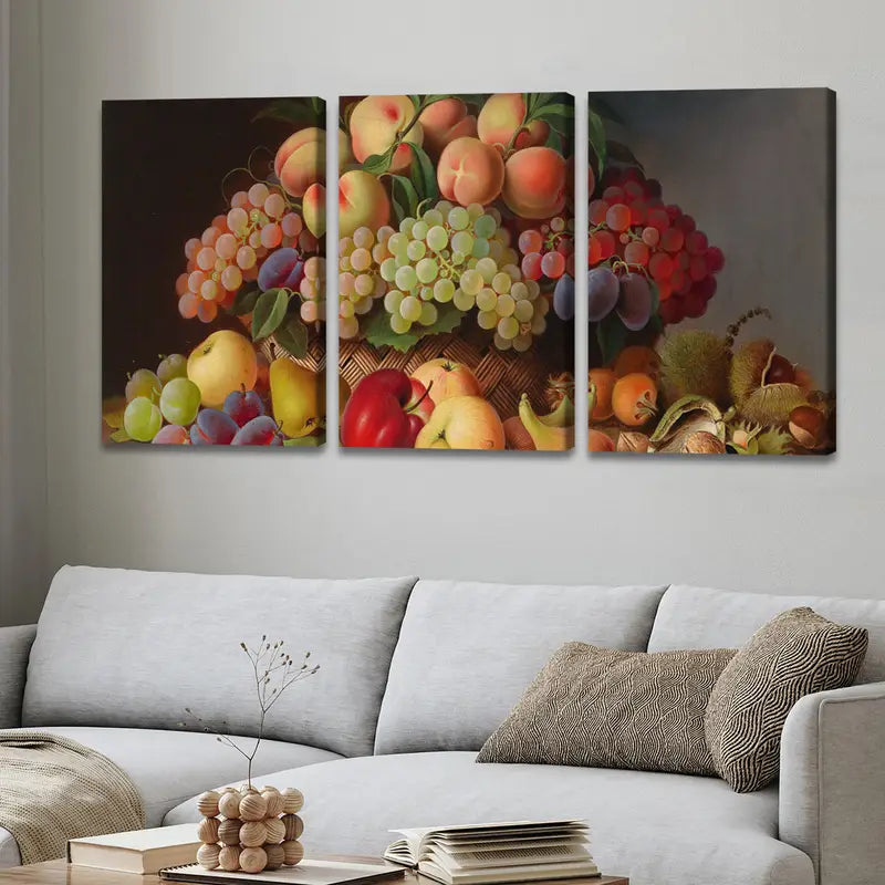 3pcs Fruit Basket Still Life Painting Wall Art Set Canvas Framed 50x70cm - High Quality Print 100% Australian Made Wall Canvas Ready to Hang