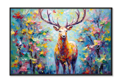 Deer in the Forest Oil Painting Wall Art Limited Edition High Quality Print Canvas Box Framed Black