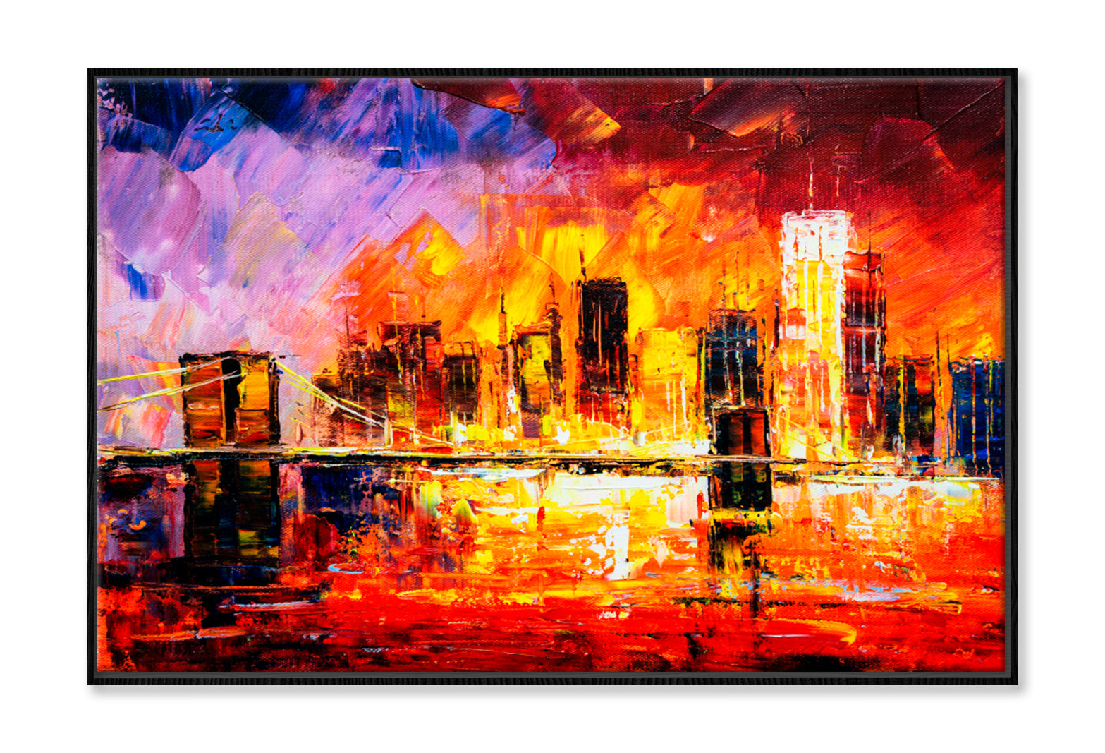 Brooklyn Bridge, New York Oil Painting Wall Art Limited Edition High Quality Print Canvas Box Framed Black