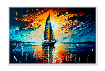 Oil Painting Seascape With Yacht Wall Art Limited Edition High Quality Print Canvas Box Framed White