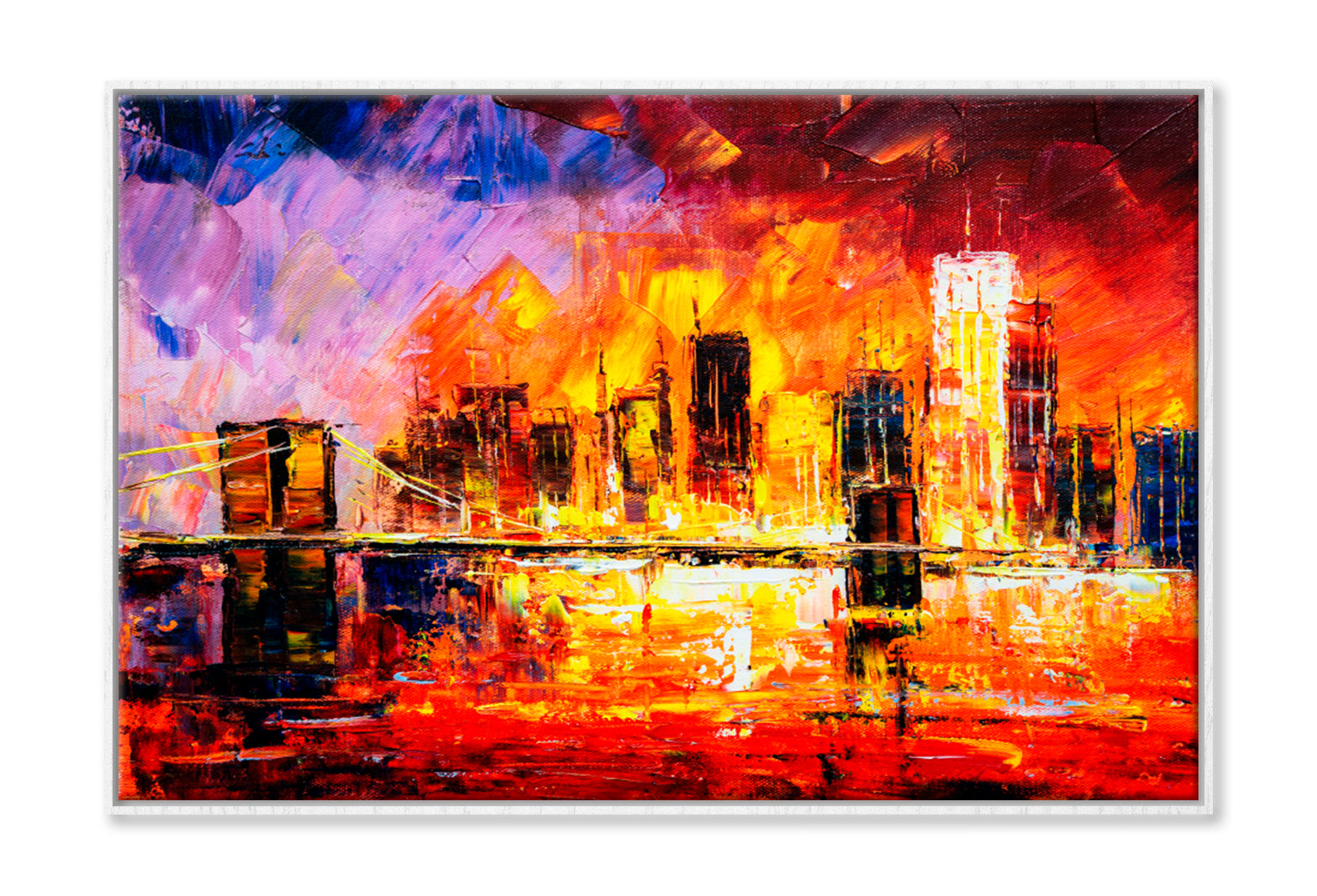 Brooklyn Bridge, New York Oil Painting Wall Art Limited Edition High Quality Print Canvas Box Framed White