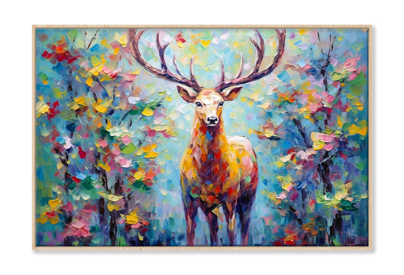 Deer in the Forest Oil Painting Wall Art Limited Edition High Quality Print Canvas Box Framed Natural