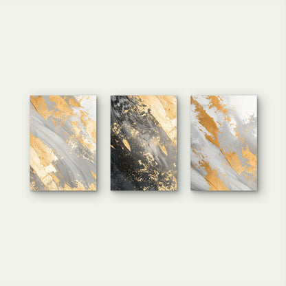 3pcs Gold Splatter Abstract Marble Wall Art Set Canvas Framed 60x90cm - High Quality Print 100% Australian Made Wall Canvas Ready to Hang
