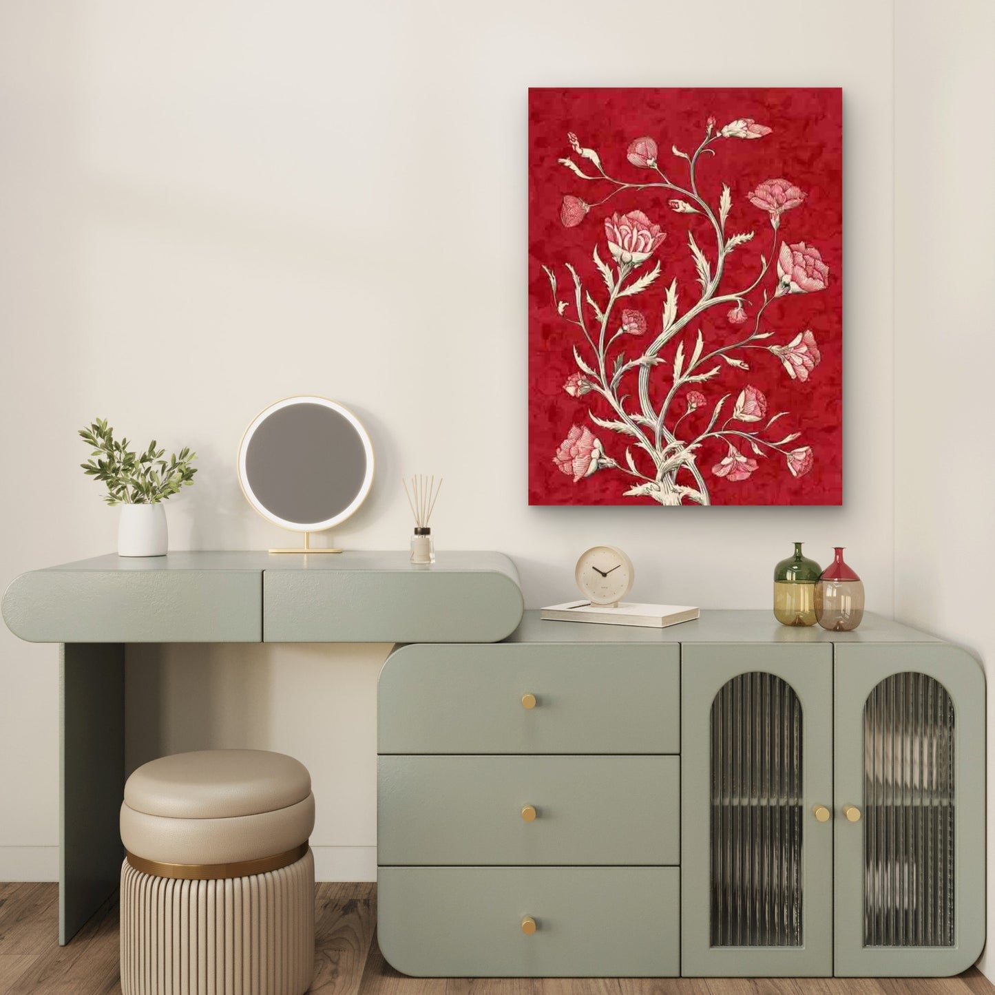 Red Floral Botanical Art 60x90cm Metal Print Ready to Hang