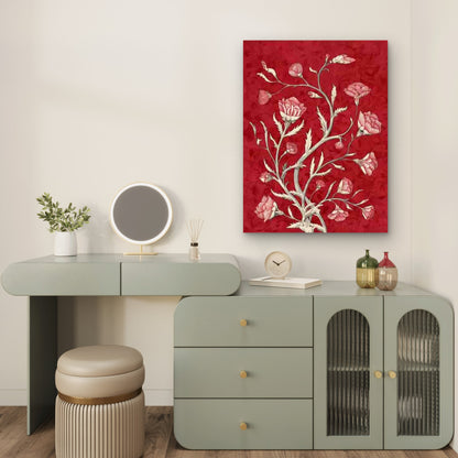 Red Floral Botanical Art Metal Print Ready to Hang