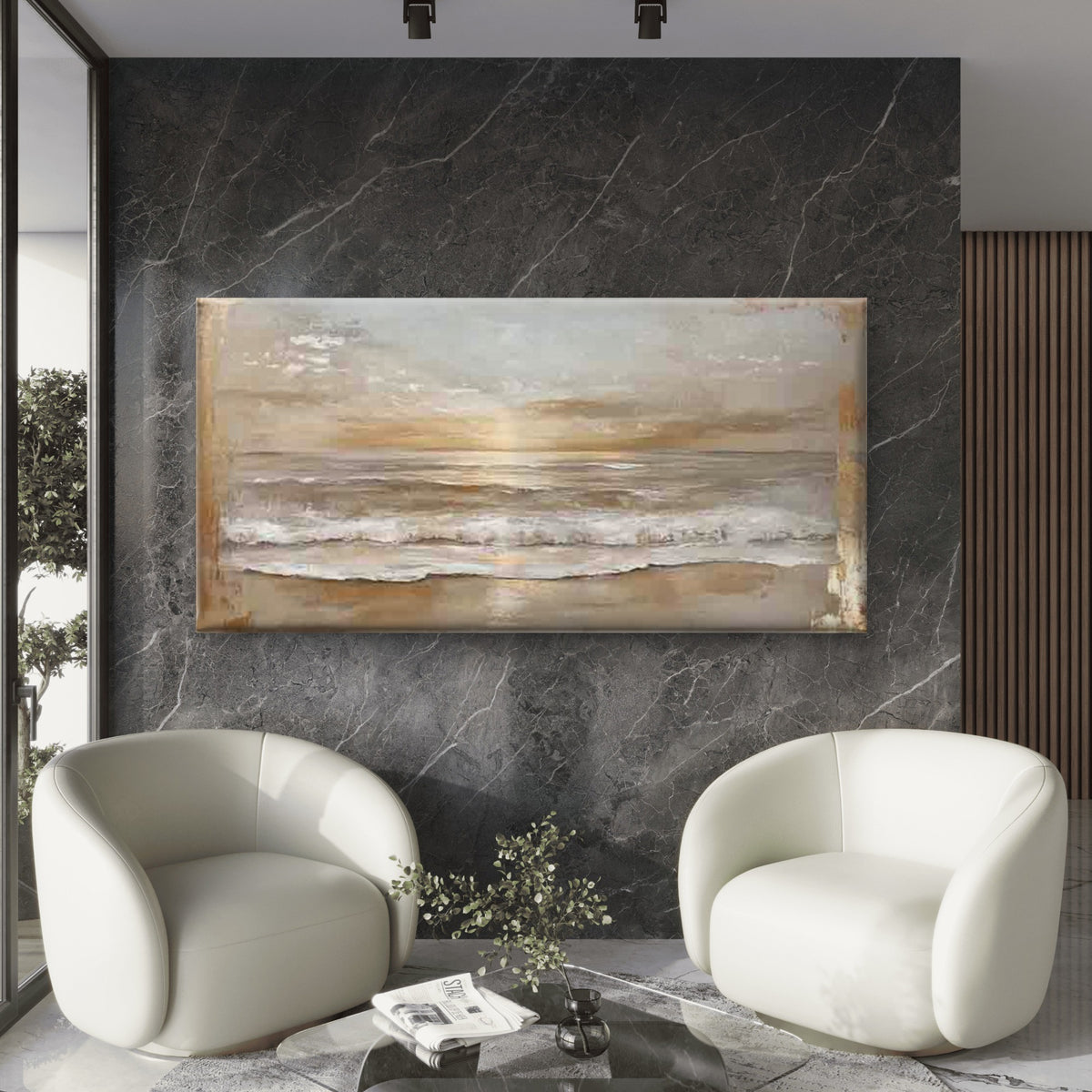 Beach Sunset Waves Wall Art Canvas Office Home Room Framed 120x60cm
